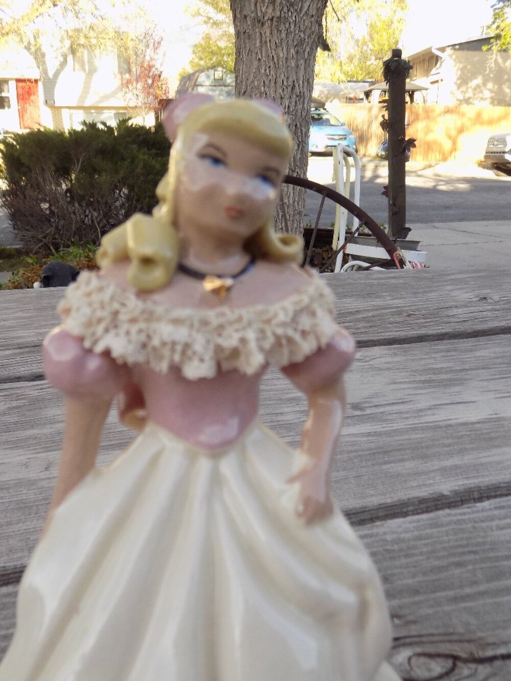 LACE GIRL FIGURINE Ribbon Hair, Ceramic, Victorian Figurine, Home Decor,